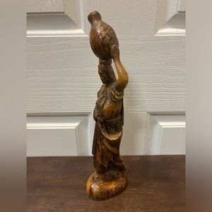 Wood Sculpture Statue Art Figurine Carved Woman Detailed Outfit.